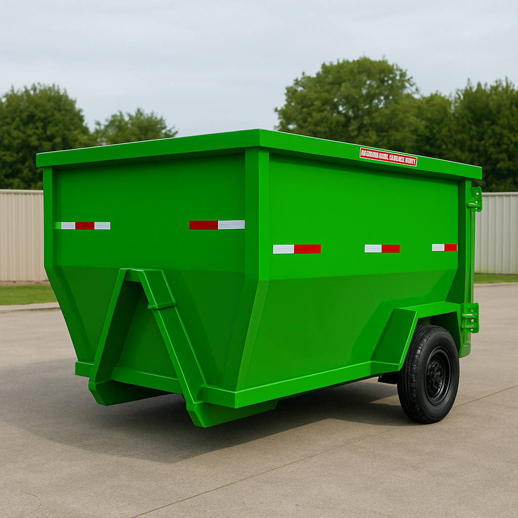 A small 10-yard dumpster used for home cleanout projects.